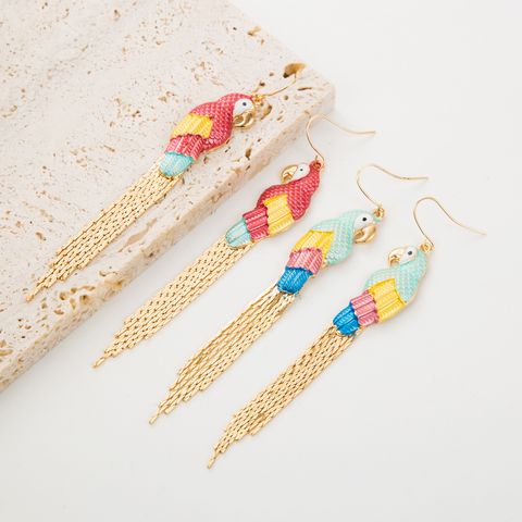 1 Pair Fashion Tassel Parrot Alloy Enamel Gold Plated Women's Drop Earrings