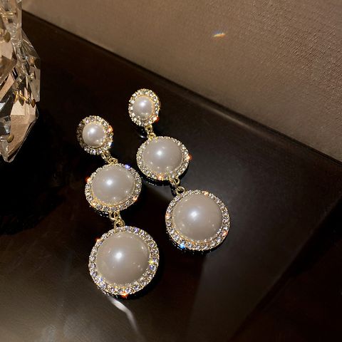 Elegant Streetwear Square Heart Shape Bow Knot Imitation Pearl Plating Hollow Out Inlay Rhinestones Pearl Women's Drop Earrings
