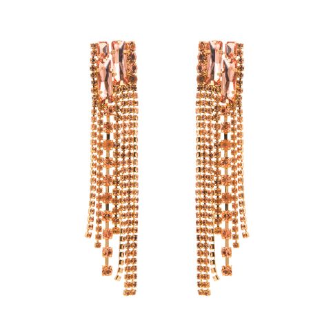 1 Pair Shiny Tassel Alloy Plating Inlay Rhinestones Glass Gold Plated Women's Drop Earrings