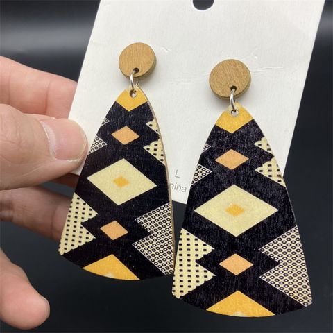 Wholesale Jewelry 1 Pair Bohemian Color Block Wood Drop Earrings