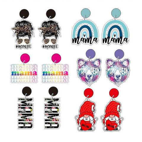 Wholesale Jewelry 1 Pair Cartoon Style Mama Doll Letter Rainbow Arylic Drop Earrings