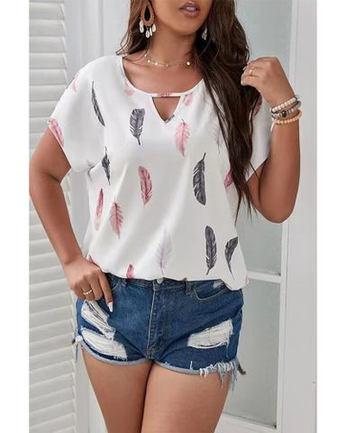 Women's Blouse Short Sleeve Blouses Printing Casual Feather
