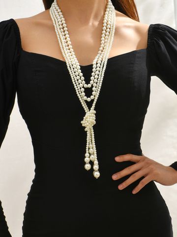 Elegant Geometric Imitation Pearl Beaded Women's Layered Necklaces
