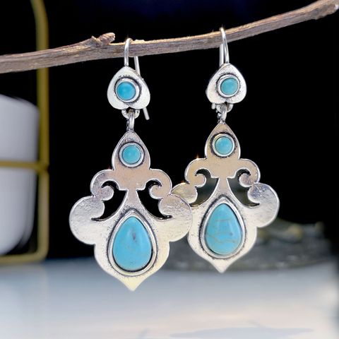 Wholesale Jewelry 1 Pair Classical Water Droplets Metal Turquoise Silver Plated Drop Earrings