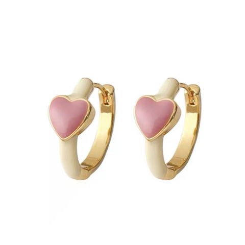 1 Pair Retro Heart Shape Copper Enamel Hoop Earrings