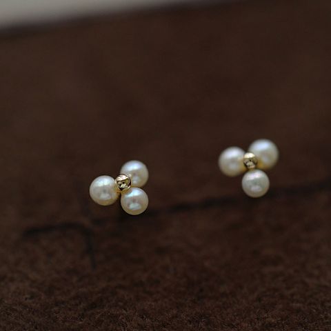 1 Pair Simple Style Flower Sterling Silver Plating Inlay Artificial Pearls 14k Gold Plated Ear Studs