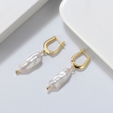 1 Pair Elegant Geometric Inlay Sterling Silver Freshwater Pearl Drop Earrings