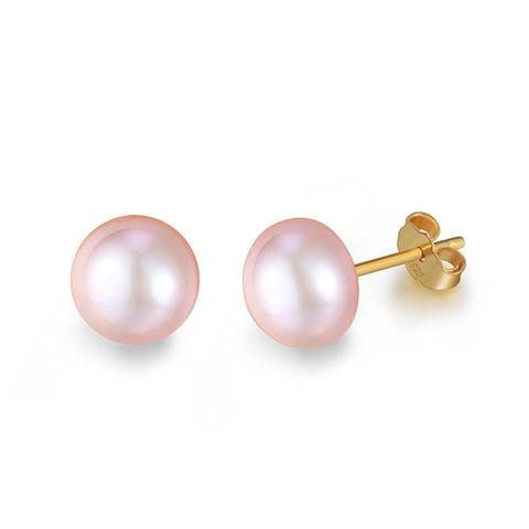 1 Pair Simple Style Round Sterling Silver Inlay Pearl 18k Gold Plated Ear Studs