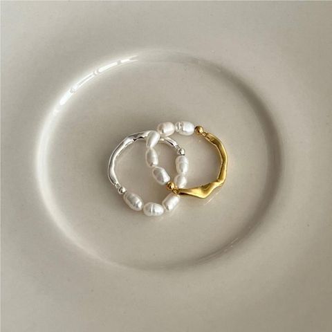 1 Pieza De Estilo Simple Círculo Plata Esterlina Chapado En Perla 18k Anillos Chapados En Oro