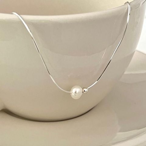 1 Piece Simple Style Round Sterling Silver Pearl Necklace