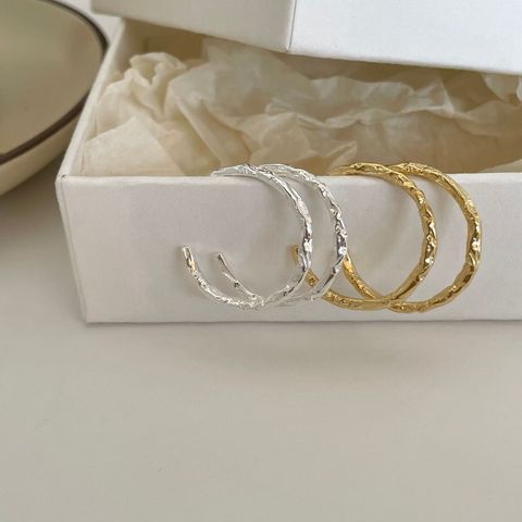 1 Pair Retro Circle Sterling Silver 18k Gold Plated Hoop Earrings