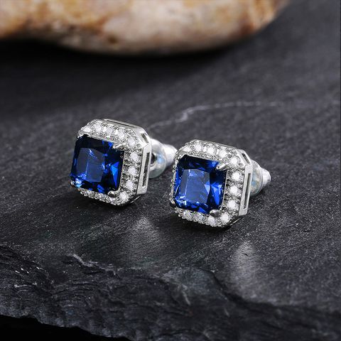 1 Pair Simple Style Square Copper Inlay Zircon Ear Studs