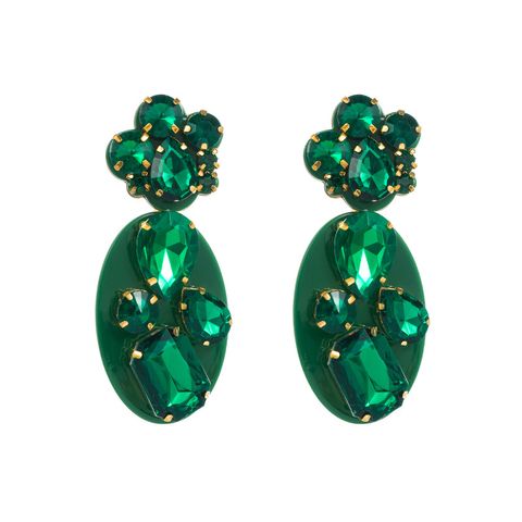 Wholesale Jewelry 1 Pair Baroque Style Oval Water Droplets Resin Rhinestones Glass Drop Earrings