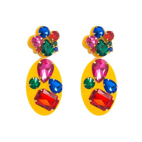 Wholesale Jewelry 1 Pair Baroque Style Oval Water Droplets Resin Rhinestones Glass Drop Earrings