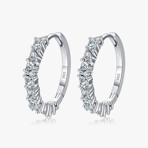 1 Pair Simple Style Solid Color Sterling Silver Plating Inlay Zircon Rhodium Plated Earrings