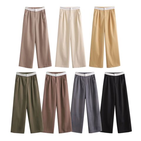 Women's Daily Streetwear Solid Color Full Length Patchwork Casual Pants Wide Leg Pants