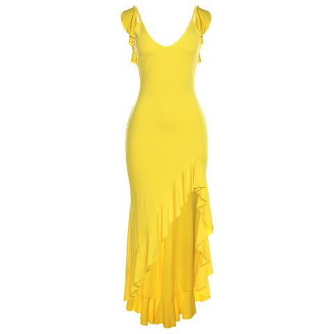 Women's Trumpet Dress Streetwear Strap Slit Lettuce Trim Backless Sleeveless Solid Color Maxi Long Dress Daily