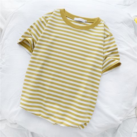Women's T-shirt Short Sleeve T-shirts Printing Casual Stripe