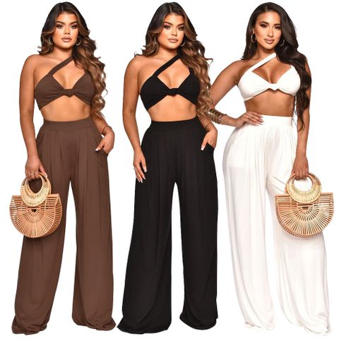 Women's Streetwear Solid Color Spandex Polyester Pants Sets