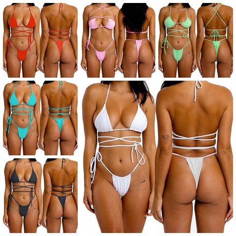Women'S Solid Color 2 Piece Set Bikinis Swimwear