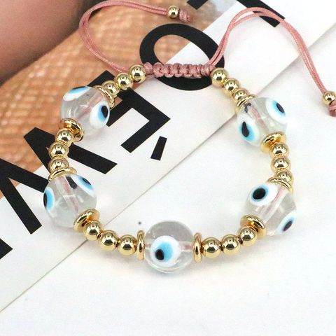 Classical Ethnic Style Simple Style Round Devil's Eye Glass Copper Wholesale Bracelets