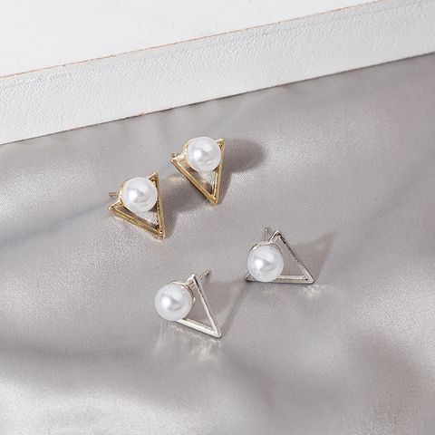 Wholesale Jewelry 1 Pair Korean Style Triangle Alloy Pearl Gold Plated Silver Plated Ear Studs