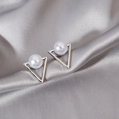 Wholesale Jewelry 1 Pair Korean Style Triangle Alloy Pearl Gold Plated Silver Plated Ear Studs