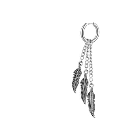 1 Piece Simple Style Feather Titanium Steel Tassel Chain Drop Earrings