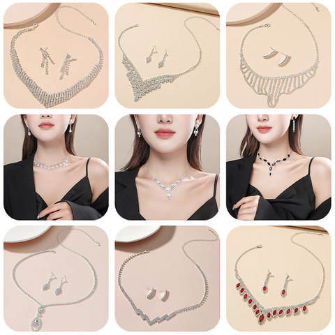 Shiny Geometric Water Droplets Alloy Inlay Crystal Women's Earrings Necklace