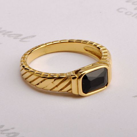 Titanium Steel 18K Gold Plated Vintage Style Inlay Rectangle Zircon Rings