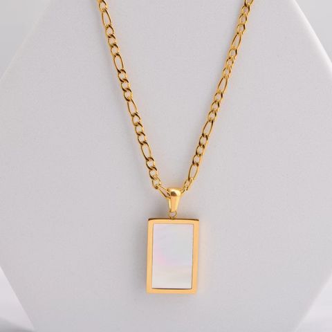 Stainless Steel 18K Gold Plated Simple Style Inlay Rectangle Shell Pendant Necklace