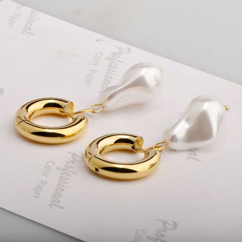 1 Pair Simple Style Irregular Plating Baroque Pearls Titanium Steel 18K Gold Plated Drop Earrings