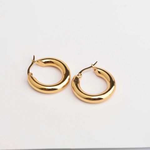 1 Pair Retro Circle Stainless Steel 18K Gold Plated Hoop Earrings