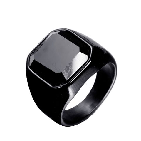 Simple Style Square Titanium Steel Inlay Rhinestones Men's Rings