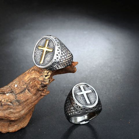 Hip-hop Cross Titanium Steel Plating Men's Rings