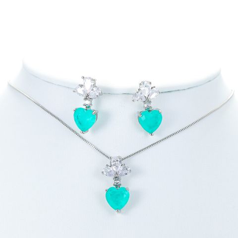 Elegant Heart Shape Copper Inlay Crystal Women's Earrings Necklace