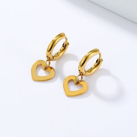 1 Pair Fashion Heart Shape Plating Hollow Out Stainless Steel Dangling Earrings