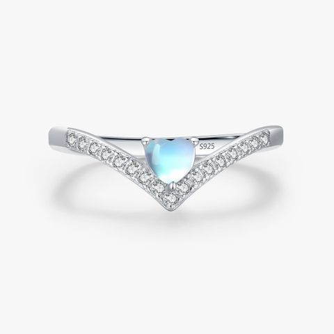 Ins Style Heart Shape Arrow Sterling Silver Plating Inlay Moonstone Rhodium Plated Rings