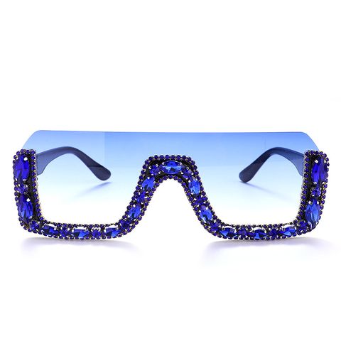 Exaggerated Solid Color Pc Square Diamond Half Frame Women's Sunglasses