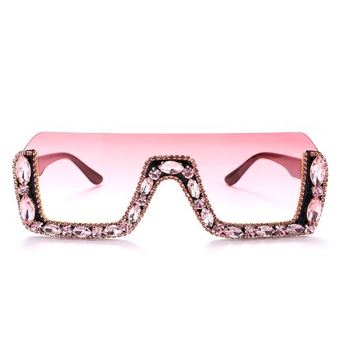 Exaggerated Solid Color Pc Square Diamond Half Frame Women's Sunglasses