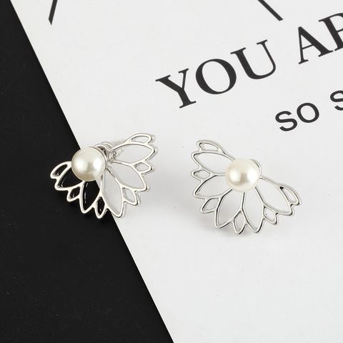 Wholesale Jewelry 1 Pair Simple Style Flower Alloy Artificial Pearls Rhinestones Ear Studs