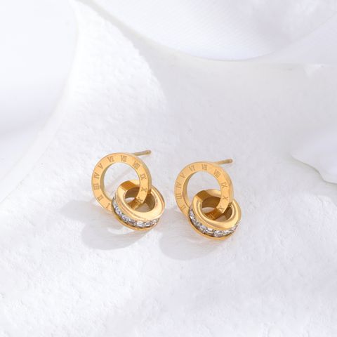 1 Pair Vintage Style Simple Style Classic Style Round Titanium Steel 24k Gold Plated Ear Studs