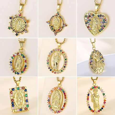 Stainless Steel Titanium Steel 18K Gold Plated INS Style Plating Inlay Human Faith Zircon Pendant Necklace
