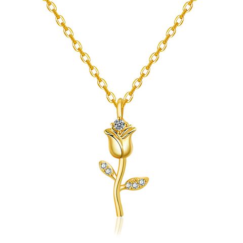 Simple Style Flower Copper Inlay Zircon Pendant Necklace