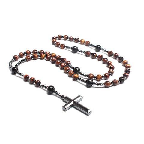 Retro Cross Agate Men's Long Necklace 1 Piece