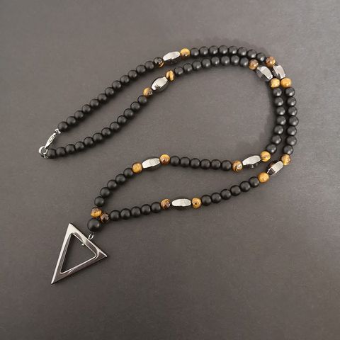 Retro Triangle Round Agate Men's Long Necklace 1 Piece