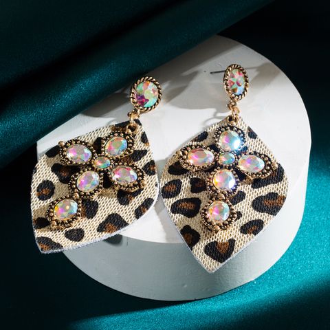 Elegant Retro Cross Leopard Alloy Plating Inlay Turquoise Glass Gold Plated Silver Plated Women's Drop Earrings