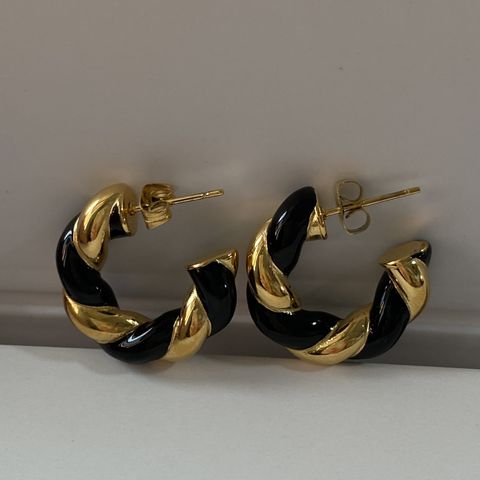 1 Par Retro Giro Acero Titanio Enchapado Chapado En Oro Aretes