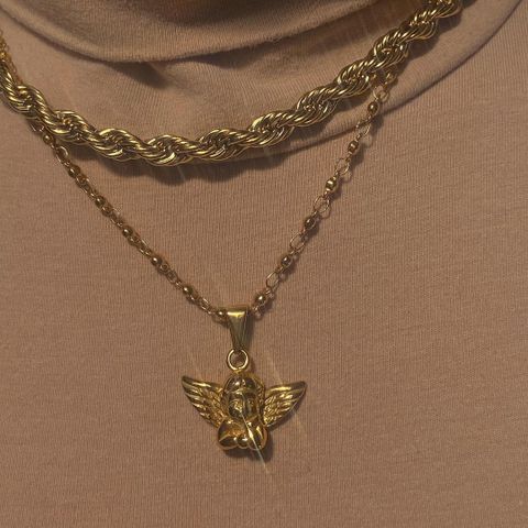 Retro Angel Titanium Steel Plating 18k Gold Plated Pendant Necklace