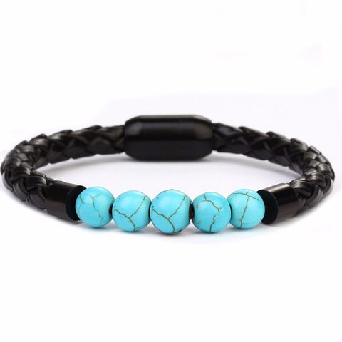 1 Pieza Estilo Simple Geométrico Cuero Sintético Piedra Natural Enchapado Unisexo Pulsera